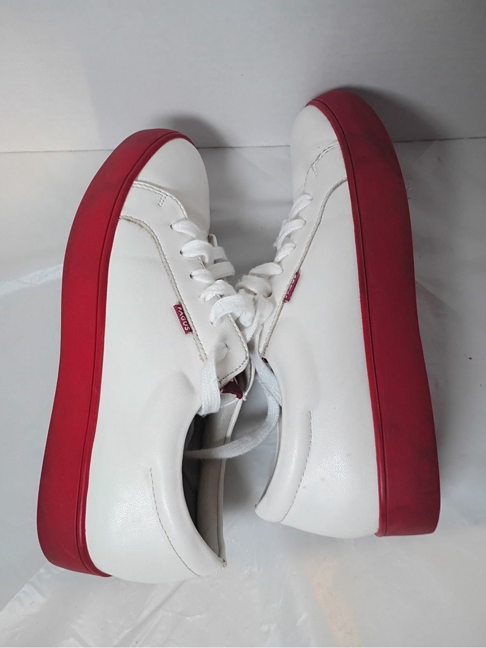FAGUS Women’s White Red Platform Sneakers Casual Lace Up Shoes Size 37 EU - Picture 5 of 10